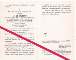 Antwerpen. Jos De Cnodder. °1908 - †1976 Ekeren. Oud-Strijder 1940-1945. Adjudant Belgisch Leger. José Voets - Obituary Notices