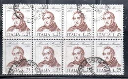 ITALIA REPUBBLICA ITALY REPUBLIC 1973 CENTENARIO MORTE DI ALESSANDRO MANZONI DEATH BLOCCO BLOCK LIRE 25 USATO USED - 1971-80: Oblitérés