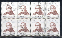 ITALIA REPUBBLICA ITALY REPUBLIC 1973 CENTENARIO MORTE DI ALESSANDRO MANZONI DEATH BLOCCO BLOCK LIRE 25 USATO USED - 1971-80: Afgestempeld