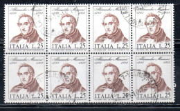 ITALIA REPUBBLICA ITALY REPUBLIC 1973 CENTENARIO MORTE DI ALESSANDRO MANZONI DEATH BLOCCO BLOCK LIRE 25 USATO USED - 1971-80: Oblitérés