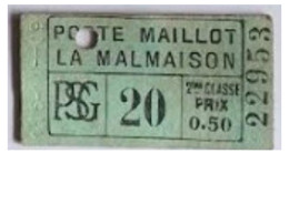 Ticket Du Tramway Du Paris Saint-Germain 1878/1935 - Autres & Non Classés