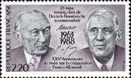 France Poste N** Yv:2501 Mi:2636 Konrad Adenauer & Charles De Gaulle (Thème) - De Gaulle (Général)