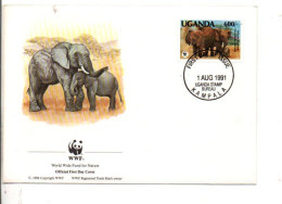 UGANDA FDC 1991 ELEPHANTS - Elefantes