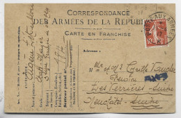 FRANCE SEMEUSE 10C CARTE EN FRANCHISE POSTE AUX ARMEES 11.4.17 K POUR SUISSE - Guerre De 1914-18