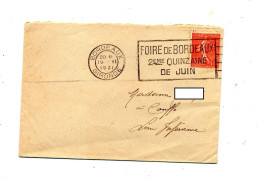 Lettre Flamme Bordeaux Foire Sur Semeuse - Mechanical Postmarks (Advertisement)