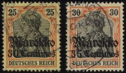 DP IN MAROKKO 50I,51x O, 1911, 30 C. Auf 25 Pf. Und 35 C. Auf 30 Pf., Friedensdruck, 2 Prachtwerte, Mi. 31.- - Deutsche Post In Marokko