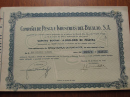 ESPAGNE - MADRID 1940 - Cie DE PESCA & INDUSTRIAS DEL BACALAO - TITRE DE CINCO BONOS DE FUNDADOR - Altri & Non Classificati