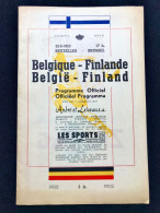 Programme Foot Football Diables Rouges Match Belgique Finlande 1953 - Programmes