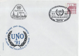 Germany Deutschland 1981 FDC 30 Jahre UNO Biefmarken, 25 Jahre UNO Philatelie, Canceled In Radevormwald - 1981-1990