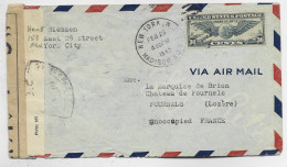 USA ETATS UNIS PA 30C SOLO LETTRE COVER AIR MAIL NEW YORK 1942 TO FRANCE LOZERE CENSURE OUVERT WK3 CONTROLE - WW II