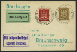 LUFTPOSTBESTÄTIGUNGSSTPL 12-02b BRIEF, BRAUNSCHWEIG In Violett, Drucksache Von HAMBURG Nach Braunschweig, Prachtbrief - Correo Aéreo & Zeppelin