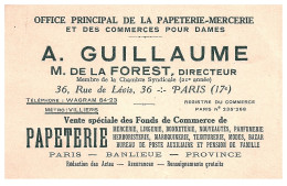 A  GUILLAUME  Office Principal De La PAPETERIE - MERCERIE à 36 Rue De Lévis PARIS - Visitekaartjes