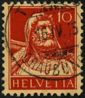 SCHWEIZ BUNDESPOST 118I O, 1914, 10 C. Rot Auf Mattorange, Type I, Pracht, Mi. 36.- - Used Stamps