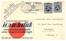 1934  Entier " LION HERALDIQUE 50c + TP Idem "   J C VANDERLICK Bd D' Anvers BRUXELLES - Postcards 1934-1951