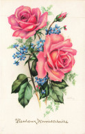 ANNIVERSAIRE _S29212_ Heureux Anniversaire - Fleurs Rose - Carte Rugueuse Au Niveau Des Fleurs - Geburtstag