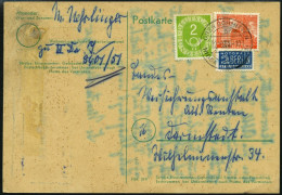 BERLIN 46 BRIEF, 1951, 8 Pf. Schöneberger Rathaus Mit Bundesrepublik Mi.Nr. 123 Auf Postkarte Von OBERSCHMITTEN Nach Dar - Lettres & Documents