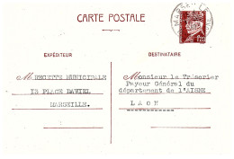 1942  Entier CAD De MARSEILLE Sur Pétain 1,20f  Envoyée à LAON - Overprinter Postcards (before 1995)