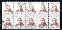 ITALIA REPUBBLICA ITALY REPUBLIC 1973 CENTENARIO MORTE DI ALESSANDRO MANZONI DEATH BLOCCO BLOCK LIRE 25 USATO USED - 1971-80: Afgestempeld