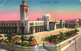 ORAN, STATION, ARCHITECTURE, CARRIAGE, HORSES, TOWER WITH CLOCK, ALGERIA, POSTCARD - Oran