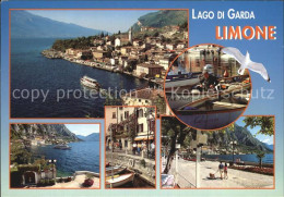 72403399 Limone Sul Garda Panorama Gardasee Hafen Fischerboot Moewe Uferpromenad - Autres & Non Classés