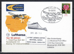 2010 Frankfurt - Montreal   Lufthansa First Flight, Erstflug, Premier Vol ( 1 Card ) - Otros (Aire)