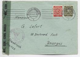 GERMANY POST 45+30C LETTRE COVER BRIEF HALLE SAALE 20.4.1946 TO FRANCE BOURGES CENSURE US CIVIL CENSOR SHIP - Covers & Documents