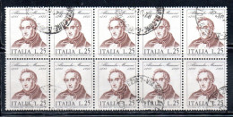 ITALIA REPUBBLICA ITALY REPUBLIC 1973 CENTENARIO MORTE DI ALESSANDRO MANZONI DEATH BLOCCO BLOCK LIRE 25 USATO USED - 1971-80: Afgestempeld