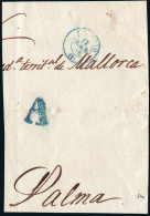 Madrid - Prefilatelia - PE 87A - Frente De Plica A Palma + Marca "A" Abono En Azul - ...-1850 Prephilately