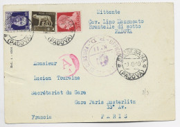 ITALIA 20C+5L+50L  CARTOLINA BRUSEGANAN 1940 PADOVA  TO FRANCE CENSURA - Poststempel