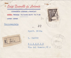 ITALIA - REPUBBLICA - BUSTA  RACC. - MEDA BRIANZA (MI) COMMERCIO LEGNAMI E TRANCIATI - VG PER FIRENZE -1959 - Sonstige & Ohne Zuordnung
