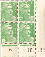 FRANCE : GANDON N° 809 BLOC DE 4 COIN DATE 18/1/51 NEUF ** - Unused Stamps