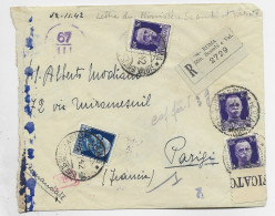 ITALIA 1.25+50CX3 LETTERA COVER REC ROMA 1942 TO FRANCE CENSURA - Marcophilie