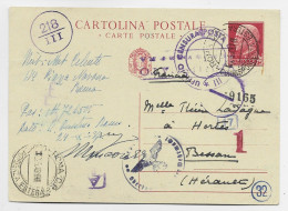 ITALIA ENTIER 75C CARTOLINA ROMA ESTERA 1943 TO FRANCE BESSAN HERAULT + CENSURA + CENSURE NAZI - Poststempel