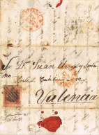 55246. Carta Entera MADRID 1854. Fechador Baeza Y Parrilla. A Valencia. Lacre Remitente - Storia Postale