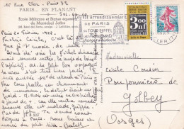 Cp Ecole Militaire  PARIS Pour GOLBEY-88...tp + Vignette Publicitaire Sur Document...cachet PARIS 7° (Tour Eiffel....) - 1961-....