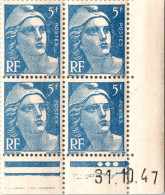 FRANCE : GANDON N° 719B BLOC DE 4 COIN DATE 31/10/47 NEUF ** - Unused Stamps