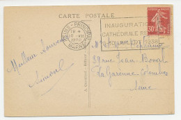 Postcard / Postmark France 1938 Cathedral Reims - Inauguration - Iglesias Y Catedrales