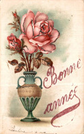 P0 - Carte Postale Fantaisie - Vase Et Roses - Bonne Année - Fleurs