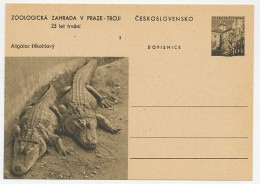 Postal Stationery Czechoslovakia 1956 Alligator - Crocodile - Zoo Prague - Autres & Non Classés