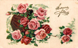 P0 - Carte Postale Fantaisie - Panier Et Roses - Bonne Fête - Blumen