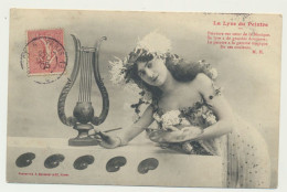 Carte Fantaisie Femme - Musique Musicienne - La Lyre Du Peintre - Phototypie BERGERET - Bergeret