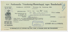 Kwitantie Arnhem 1937 - Verzekering Maatschappij - Brandweer - Niederlande