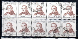 ITALIA REPUBBLICA ITALY REPUBLIC 1973 CENTENARIO MORTE DI ALESSANDRO MANZONI DEATH BLOCCO BLOCK LIRE 25 USATO USED - 1971-80: Oblitérés