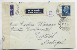 ITALIA 1.25+1L LETTRE COVER LETTERA AVION AVIAO QUINTO 11.3.1941 TO ESTORIL PORTUGAL CENSURA - Marcophilia