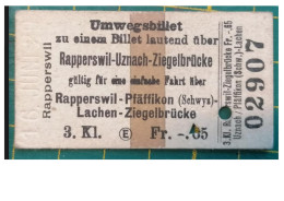 Ticket  Chemins De Fer Allemands Rapperswill-Uznach-Ziegelbrucke - Autres & Non Classés