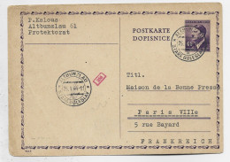 ENTIER HITLER 60 REICH BOHEME MORAVIE POSTKARTE ALTBUNZLAU 25.1.1944 TO FRANCE CENSURE - Lettres & Documents