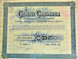 S.A. Creditul Carbonifer -act.la Purtator De 500 Lei - Bucuresti - 1920 - Bergbau