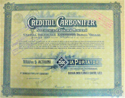 S.A. Creditul Carbonifer -act.la Purtator De 2500 Lei - Bucuresti - 1920 - Miniere