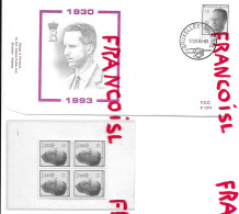 Baudouin De Belgique 1930-1993 Par De Vos, Pochette De 4  Timbres 15 Francs 1993 - Commemorative Documents