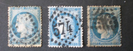 FRANCIA FRANCE 1871 CERES 20 CENT BLEU YVERT N. 60 OBLITERE 541 Bougival 574 Bourges 341 Labastide-d'Armagnac - 1871-1875 Cérès